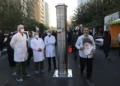 A model of a centrifuge is displayed during the 46th anniversary of the U.S. expulsion from Iran, in Tehran, November 4, 2025