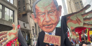 Manifestantes contra Benjamín Netanyahu en Nueva York el 24 de septiembre de 2026