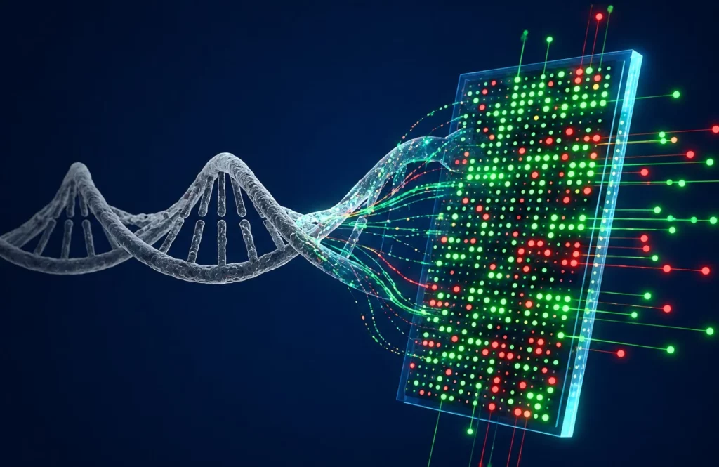 Ilustración de la prueba de sangre desarrollada por el profesor Yuval Ebenstein, que utiliza un chip de ADN para detectar la huella biológica de un tumor.