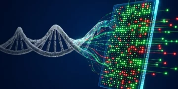 Ilustración de la prueba de sangre desarrollada por el profesor Yuval Ebenstein, que utiliza un chip de ADN para detectar la huella biológica de un tumor.
