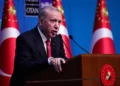 Turkish President Recep Tayyip Erdogan speaks during a media conference at the NATO summit in Ankara, Turkey, July 8, 2026. (AP/Hussein Malla)