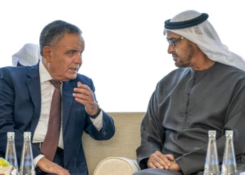 Esta imagen de archivo proporcionada por el Ministerio de Asuntos Presidenciales de los EAU muestra al presidente de los EAU reunido con el enviado especial de Argelia.