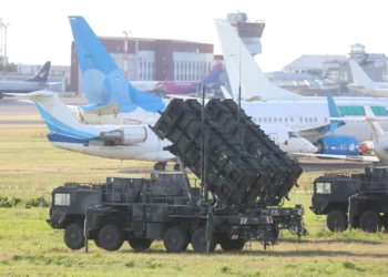 Patriot long-range air defence systems of the German Bundeswehr armed forces are deployed at Vilnius Airport ahead of the upcoming NATO Summit in Vilnius, Lithuania on July 7, 2023. (PETRAS MALUKAS/AFP)