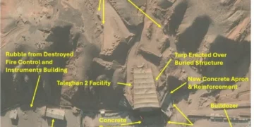 Vista general de las obras en Taleghan 2, dentro del complejo militar de Parchin, en una imagen satelital del 13 de septiembre de 2026.