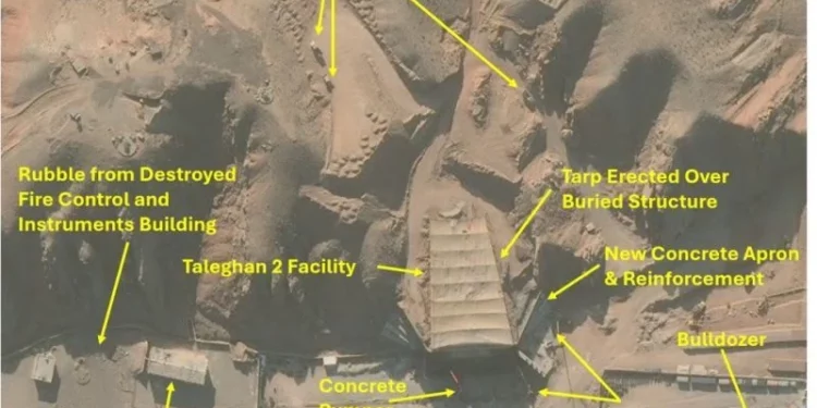 Vista general de las obras en Taleghan 2, dentro del complejo militar de Parchin, en una imagen satelital del 13 de septiembre de 2026.