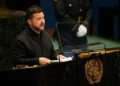 El presidente de Ucrania, Volodymyr Zelensky, habla durante la 81.ª sesión de la Asamblea General de la ONU en Nueva York, el 23 de septiembre de 2026.