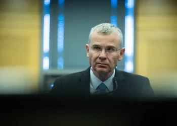 Justice Minister Yariv Levin at a press conference in the Knesset, May 10, 2026. (Yonatan Sindel/Flash90)