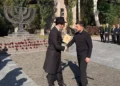 Ukrainian President Volodymyr Zelensky (R) attending a ceremony for the anniversary of the Babyn Yar massacre, in Ukraine, September 29, 2026. (Federation of Jewish Communities of Ukraine)