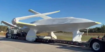 MQ-25A Stingray de la Armada de Estados Unidos en una plataforma de Illinois