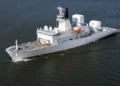 El USNS Howard O. Lorenzen (T-AGM-25), buque estadounidense de instrumentación y seguimiento de misiles.