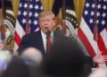 Donald Trump habla durante una celebración del Día de Colón en la Casa Blanca, Washington, el 9 de octubre de 2026.
