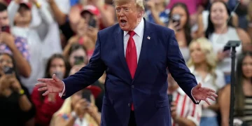 US President Donald Trump speaks during a campaign rally, October 23, 2026, at Alico Arena on the campus of Florida Gulf Coast University in Fort Myers, Florida. (AP Photo/Chris O’Meara)