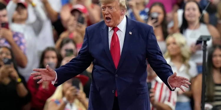 US President Donald Trump speaks during a campaign rally, October 23, 2026, at Alico Arena on the campus of Florida Gulf Coast University in Fort Myers, Florida. (AP Photo/Chris O’Meara)