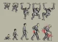Interpretación de Itai Raveh de la Marcha del progreso, ilustración sobre evolución humana creada por Rudolph Zallinger en 1965.