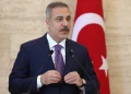 El ministro turco de Exteriores, Hakan Fidan, durante una conferencia de prensa con su homólogo sirio, Asaad al-Shibani, en Damasco, el 13 de septiembre de 2026.