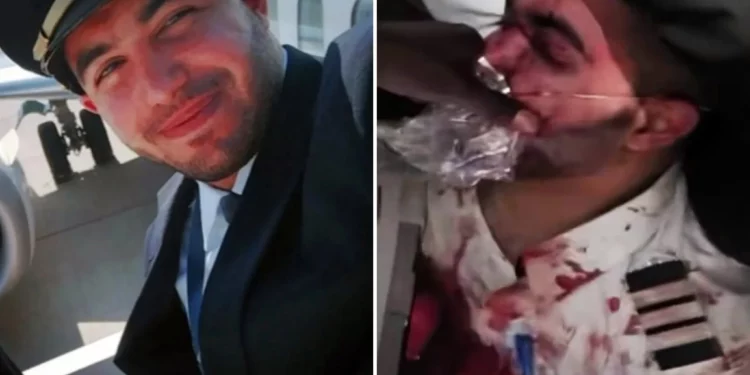 Hamam al-Hammami, identificado como el copiloto que intentó hacer caer un vuelo de flydubai hacia Israel, en una imagen sin fecha de su perfil de LinkedIn eliminado y, a la derecha, tras ser reducido y atado en el avión el 30 de septiembre de 2026.