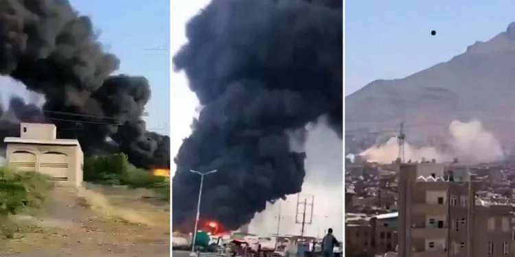 Incendio en una instalación petrolera y columna de humo en Saná después de presuntos ataques saudíes