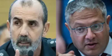 Itamar Ben Gvir y el comisionado de Policía israelí Danny Levy