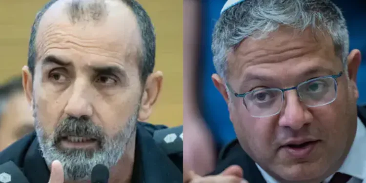 Itamar Ben Gvir y el comisionado de Policía israelí Danny Levy