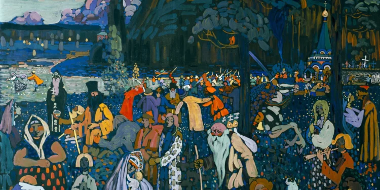 This undated image, provided by the Lenbachhaus Museum in Munich, Germany, shows the 1907 painting 'Das bunte Leben' (The Colorful Life) by Russian artist Wassily Kandinsky. (Lenbachhaus Museum via AP)