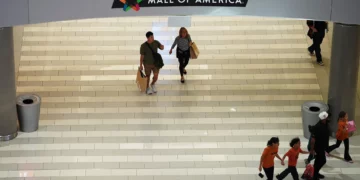 Shoppers walk through the Mall of America, October 7, 2026, in Bloomington, Minnesota (AP Photo/Ellen Schmidt)