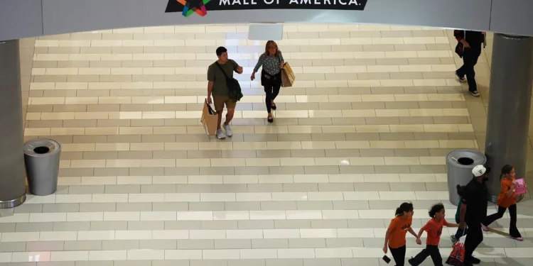 Shoppers walk through the Mall of America, October 7, 2026, in Bloomington, Minnesota (AP Photo/Ellen Schmidt)