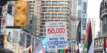Manifestación contra Israel en Toronto, Canadá, el 10 de octubre de 2026.
