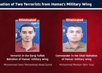 Gráfico de las FDI con Muhammad Muhsen Nimr Yazji y Muhammad Fawzi Muhammad Awad Gamal, muertos en ataques israelíes en la ciudad de Gaza.