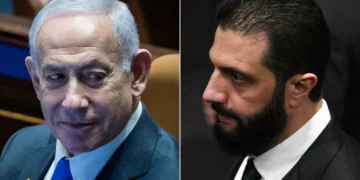 Benjamín Netanyahu (izquierda) en la Knéset, el 8 de diciembre de 2025, y el presidente sirio Ahmed al-Sharaa (derecha) en la COP30, en Belém, Brasil, el 6 de noviembre de 2025.