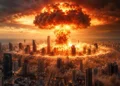 Imagen de inteligencia artificial de una explosión nuclear en Tel Aviv, publicada por Benjamín Netanyahu el 25 de octubre de 2026.
