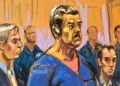 Ilustración judicial de Nicolás Maduro durante su comparecencia del 5 de enero de 2026 en Nueva York, entre sus abogados Barry Pollack y Mark Donnelly.
