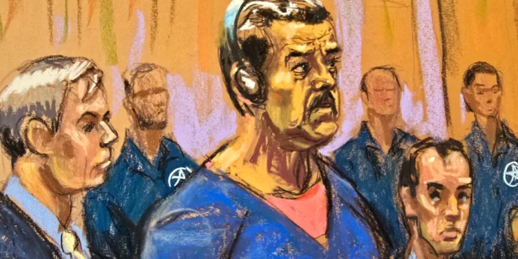 Ilustración judicial de Nicolás Maduro durante su comparecencia del 5 de enero de 2026 en Nueva York, entre sus abogados Barry Pollack y Mark Donnelly.