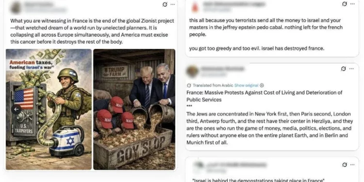 Recopilación de publicaciones en redes sociales que relacionan los disturbios en Francia con los judíos e Israel.