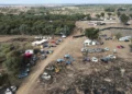 Vista aérea del recinto abandonado del festival Supernova cerca del kibutz Re'im, el 10 de octubre de 2023.