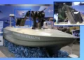 Embarcación no tripulada SeaShark 600 de Thunder Tiger equipada con sistema antidrones Bullfrog y cuatro municiones Switchblade.