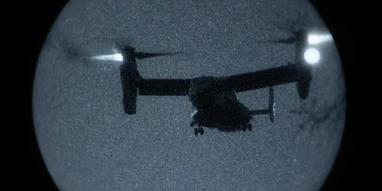 Aeronave V-22 Osprey de rotores basculantes de las Fuerzas Armadas de Estados Unidos.